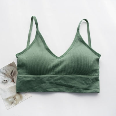 Frauen Tank Top Bralette Baumwolle Unterwäsche nahtlose Rohr Crop Top weiblich rückenfrei Dessous feste Farbe Camisole abnehmbar gepolstert