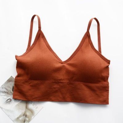 Frauen Tank Top Bralette Baumwolle Unterwäsche nahtlose Rohr Crop Top weiblich rückenfrei Dessous feste Farbe Camisole abnehmbar gepolstert